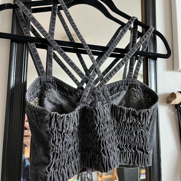 SOLD / Unique Embroidered Button Front Denim Tank Top Small - Picture 4 of 5